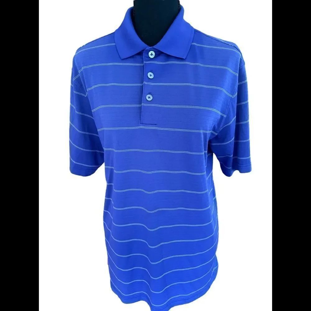 Champion blue/white striped Golf polo shirt, size S